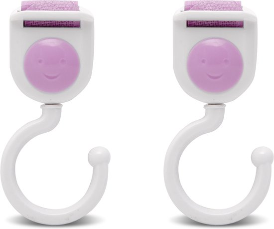 set van 2 - Kinderwagenhaak - Boodschappenhaak met Klittenband - Roze - MAX. 2 KG van $