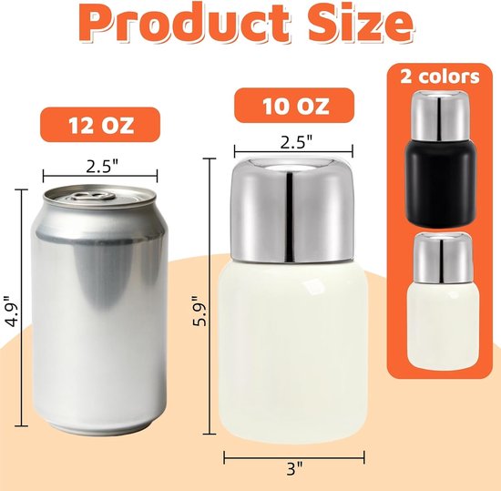 Set van 2 kleine geïsoleerde waterflessen, 283,5 g (ca. 283,5 g) roestvrijstalen drinkflessen Geschikt voor brede hals, draagbare lekvrije sportflessen/koffiemokken Geschikt voor het warm of koud houden van dranken.