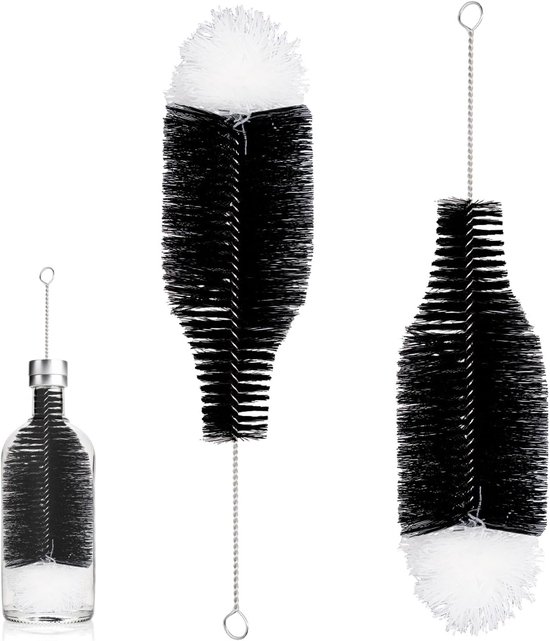 Set van 2 lange flessenborstels van 35 cm voor glazen en babyflessen, ideaal voor het schoonmaken van drinkflessen, karaf en smalle flessen met nylon haren.