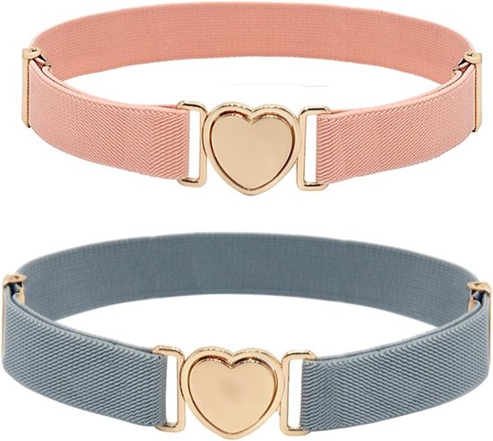 Set van 2 Meisjesriemen, Verstelbare Elastische Riemen voor Kinderen, Mode Accessoire voor Jongens en Meisjes, Schattige Hartvormige Riemen