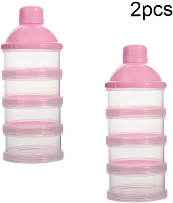 set van 2 Melkpoeder toren - BPA vrij - Roze - 4 lagen -Melkpoeder doseerdoosjes - Babypoeder bewaarbakjes - Reisbox - Dispenser - Poedertoren van A3 Baby & Kids