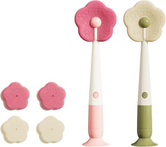 Set van 2 multifunctionele flessenborstels met zuignap en extra spons - ideaal voor flessen, bekers en moeilijk bereikbare plekken