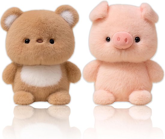 Set van 2 Pluchen Speelgoedknuffels Nijlpaard en Beertje Pluche 16 cm Cadeau van Merkloos