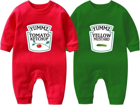 Set van 2 Rompertjes voor Tweeling Jongen en Meisje - 100% Katoen - Leuk Cadeau