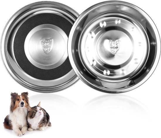 Set van 2 RVS kattenbakken - Antislip voer- en waterbakken - 18 cm brede, ondiepe bakken voor katten en puppy’s