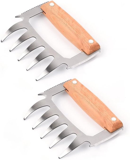 Set van 2 RVS Vleesseparatoren en Vleesklauwen - Multifunctionele Barbecue Accessoires voor Vlees Plukken, Fixeren en Flessen Openen