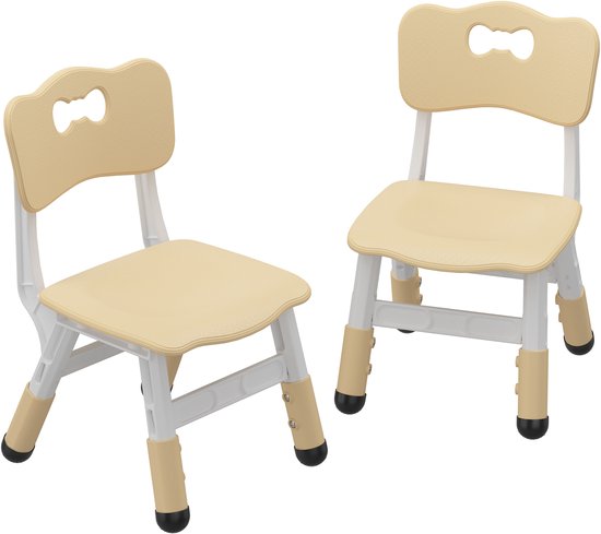 Set van 2 Verstelbare Kinderstoelen - geel- Hoogte in 3 Standen - Ergonomisch Design - Belastbaar tot 80 kg - Stapelbaar & Lichtgewicht - Voor Thuis en School