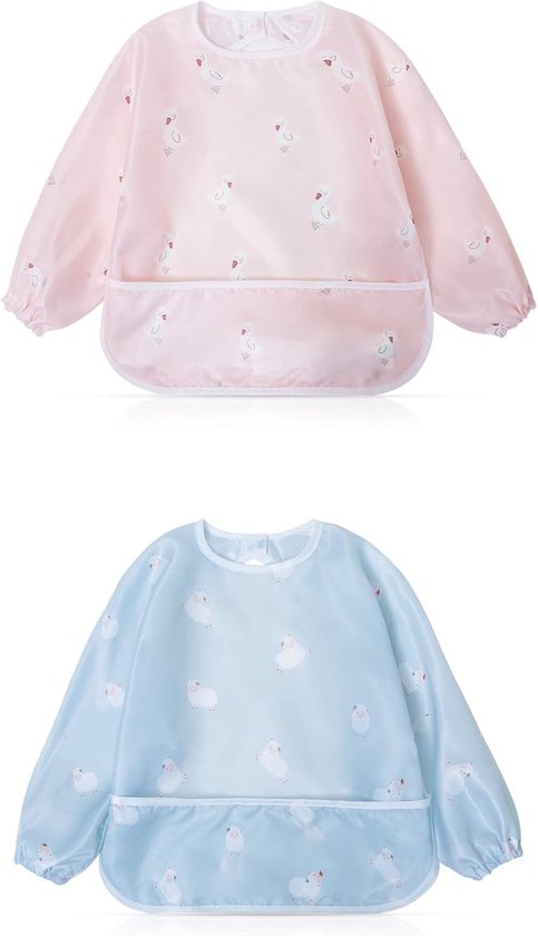 Set van 2 Waterdichte Baby Slabbetjes met Lange Mouwen voor Peuters van Lictin