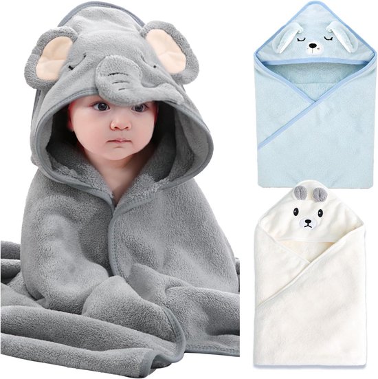 Set van 3 Baby Badcapes met Capuchon - Zachte Absorberende Handdoek 80x80 cm voor Pasgeboren en Peuters van Merkloos