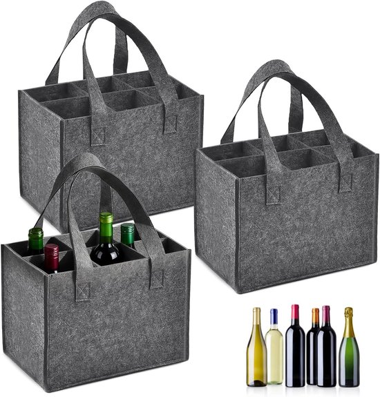 Set van 3 Flessendragers voor 6 Flessen, Stevige Handtas voor Mannen, Ideaal voor Wijn, Bier en Waterflessen