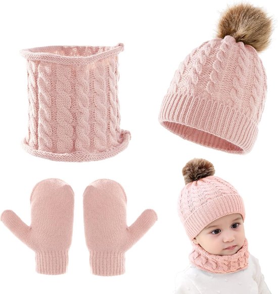 Set van 3 Gebreide Muts, Sjaal en Mutsjes voor Baby en Peuter van Merkloos