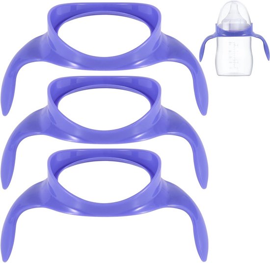 Set van 3 Handgrepen voor Lansinoh Anti Koliek Babyflessen 5oz / 8oz - Paars - Vervangende Flesgrepen voor Borstvoeding - Gemakkelijk Vast te Pakken - BPA-vrij PP-plastic