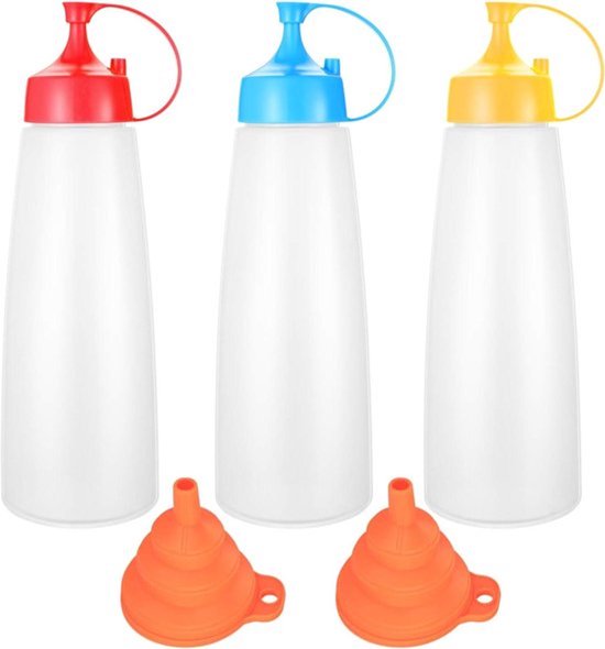 Set van 3 knijpflessen 500 ml voor ahornsiroop dosering, ketchup dispenser en meer