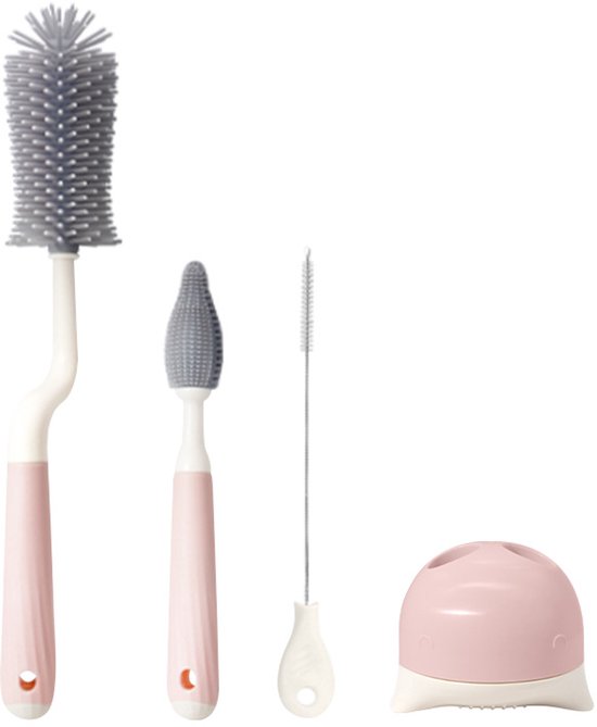 Set van 3 Siliconen Borstels: Flessenborstel, 3-in-1 Reiniging voor Babyflessen, Fopspenen en Rietjes
