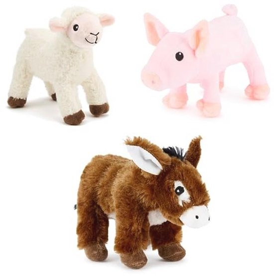 Set van 3 Speelgoed Boerderij Pluche Knuffels voor Kinderen - Donkey, Lam en Varkentje (12-15 cm) van Merkloos