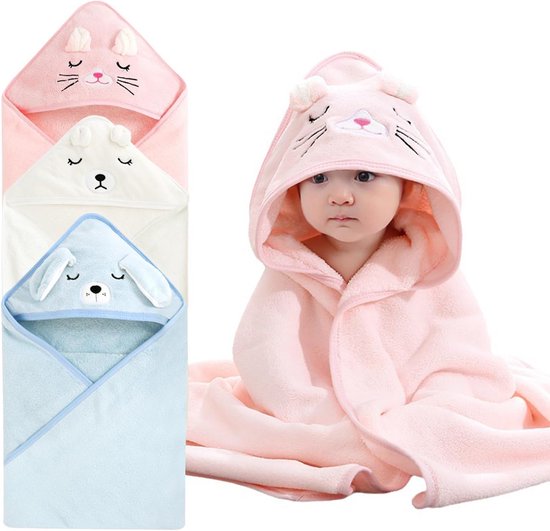 Set van 3 Zachte Baby Badcapes met Capuchon Absorberend & Wasbaar 0-5 Jaar