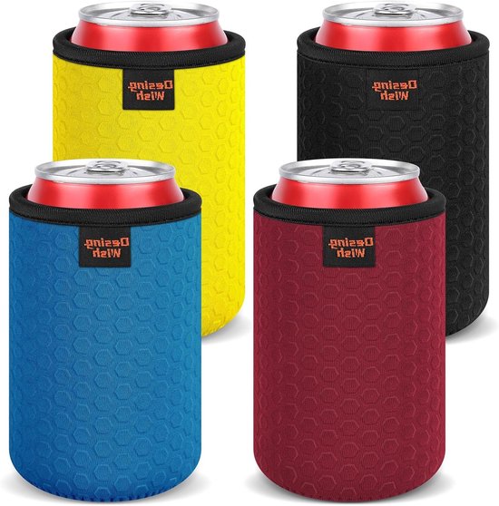 Set van 4 herbruikbare neopreen bierkoelers van 300 ml - Isolerende antislip sleeves voor blikjes en flesjes, ideaal voor feesten en buitenactiviteiten