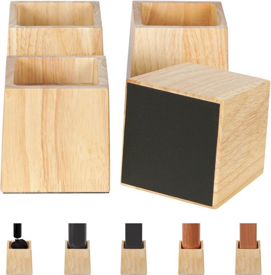 Set van 4 Houten Meubelverhogers 10 cm Hoogteverstelling