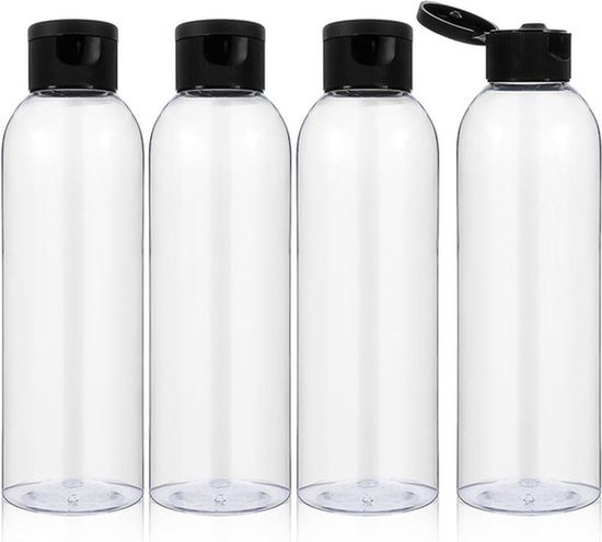 Set van 4 navulbare reisflessen 200 ml - Lotion dispenser flesjes voor shampoo, conditioner, lotion - Reisformaat plastic containers met flipdop