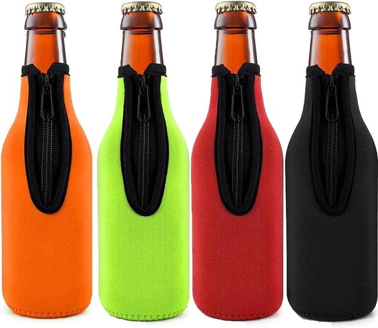 Set van 4 Neopreen Geïsoleerde Zakken voor Bierflessen - Vouwbare Koelers voor Dranken, Ideaal voor Picknicks en Feestjes