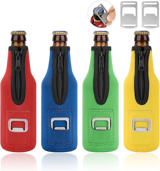 Set van 4 Neopreen Koelers voor 330ml Bierflessen - Isolerende Zipper voor Buiten, Feest en Reizen