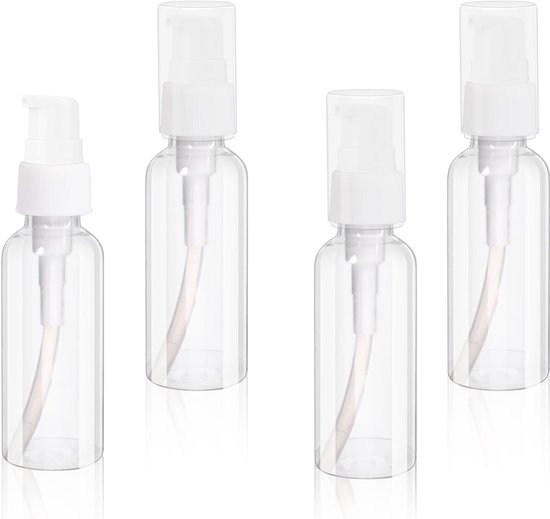 Set van 4 Pompflesjes 50 ml - Transparante Lege Flessen voor Reizen, Airless Dispenser voor Cosmetica, Shampoo en Crème