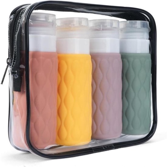 Set van 4 reisflessen, navulbare reisflessen van 100 ml, siliconen reisflessen, kleine lege shampoo reisflessen (40×123 mm) van Merkloos