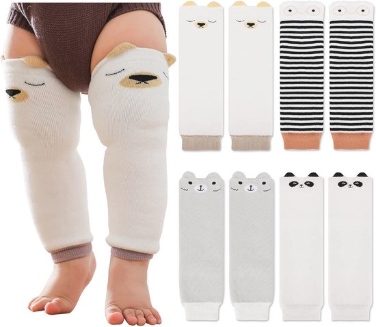 Set van 4 schattige dierenbeenwarmers voor peuters - Lange kniekousen en kniebeschermers voor baby's 0-5 jaar