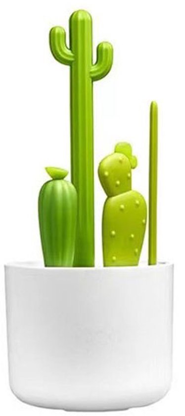 Set van 4 stuks - Cactus Flessenborstelset - Flessenborstel, tepelborstel, detailborstel en rietjesborstel - Baby Essentials - Inclusief afvoerorganizer - Cactus van Merkloos
