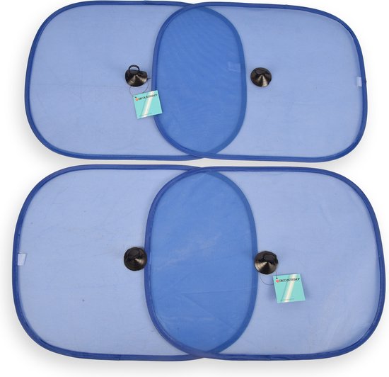 Set van 4 Stuks Rechthoekige Zonneschermen voor Auto - Blauw - 44cm x 36cm - Met Zuignappen - Voorruit & Achterruit - Alledaagse Autoaccessoires van Merkloos