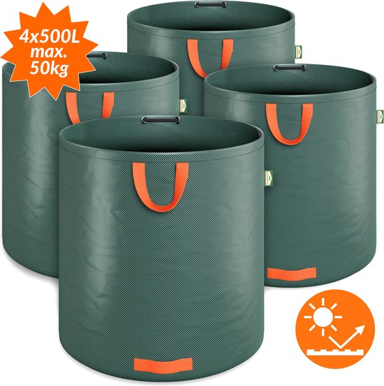 Set van 4 Tuinafvalzakken – 500L Laadvermogen 50kg – Groen Oranje van Garden Maestro