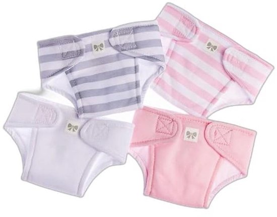 Set van 4 wasbare luiers voor poppen van 36 tot 43 cm, ideaal voor speelplezier van Merkloos