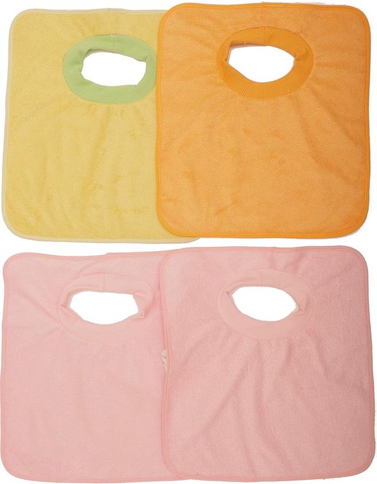 Set van 4 waterdichte badstof babyslabbetjes, 33 x 36 cm, slabbetjes met elastische sluiting voor baby's van 6 tot 18 maanden, 100% polyester microvezel en vinylvoering, zonder motief van $