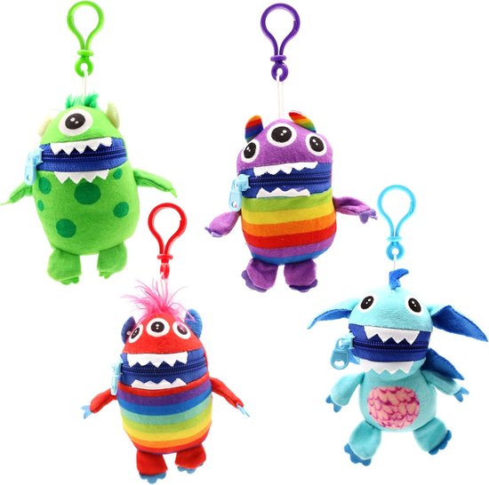 Set van 4 Zachte Pluche Angst Monsters Sleutelhangers voor Kinderen - Stressvermindering