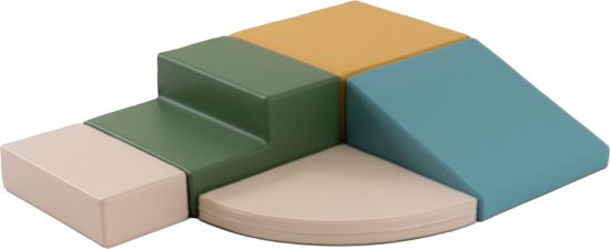 Set van 5 kleine foam blokken/speelkussens (turquoise/beige/mosterdgeel/donkergroen) van Merkloos