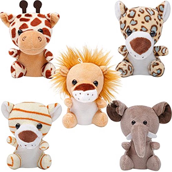 Set van 5 Kleine Jungle Dieren Pluche Knuffels met Sleutelhanger - Schattige Safari Dieren voor Feestdecoratie van SooWhat