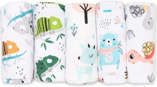 Set van 5 molton spuugdoeken van 100% katoen - Flanellen luiers 80x80 cm voor baby's