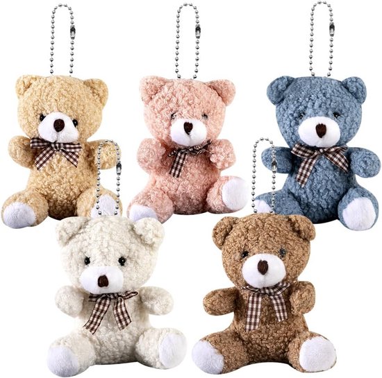 Set van 5 Zachte Kleine Knuffelberen als Sleutelhangers voor Tassen en Rugzakken van Merkloos