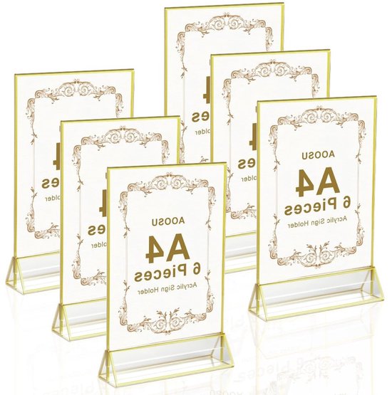 Set van 6 A4 T-stand Displayhouders voor Menu's, Foto's en Informatie in Restaurants en Cafés