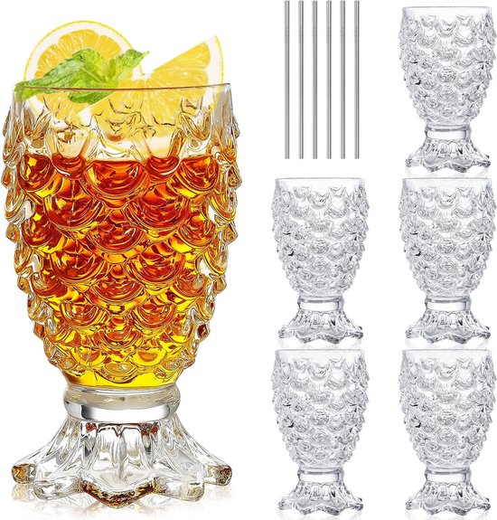 Set van 6 ananas cocktailglazen vintage glaswerk whiskyglazen klassieke wijndrinkglazen gemengde drinkware set cadeau voor mannen vrouwen (8oz) van LUXE.
