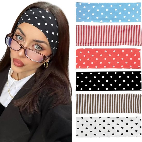 Set van 6 Haarbanden met Stipjes voor Dames, Antislip, Zacht en Elastisch, Bloemenpatroon en Hartvormige Haarbands voor Meisjes