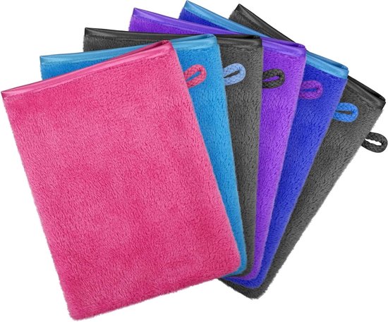 Set van 6 microvezel washandjes in diverse kleuren voor lichaam en gezicht, superzacht en absorberend, ideaal voor baby’s en kinderen