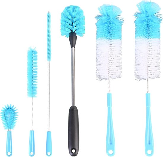 Set van 6 Nylon Flessenborstels - 42 cm Lange Borstels voor Dieptereiniging van Smalle Flessen, Glazen en Jars - Ideaal voor Keuken en Huishoudelijk Gebruik