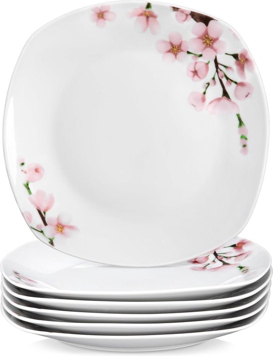 Set van 6 VEWEET dinerborden - vierkante en porseleinen saladeborden magnetron- en vaatwasmachinebestendig borden set van VEWEET