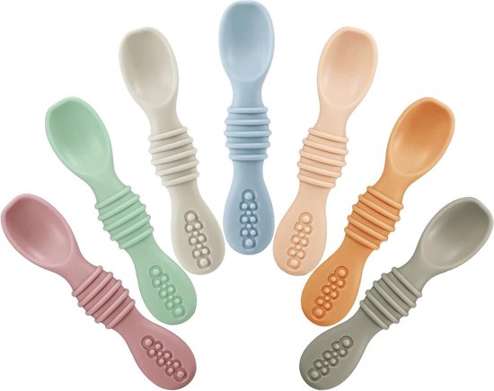 Set van 7 babylepels, siliconen lepels voor kinderen, zelfverzorging, voederlepel voor kinderen en peuters in de eerste fase van Vockvic