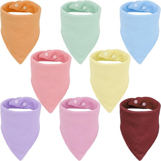Set van 8 Baby Driehoek Sjaals - Zachte en Absorberende Muslin Neckerchiefs met Verstelbare Drukknoopjes voor Peuters, Unisex en Multikleurige Bibs van Merkloos