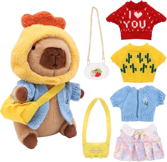 Set van 8 Capibara Knuffels met Accessoires, 23 cm Zacht Pluche Dierenspeelgoed