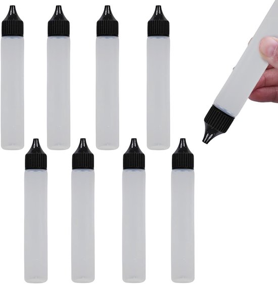 Set van 8 Lege Flesjes met Dopper, 30ml Plastic Flesjes voor Vloeistoffen, Ideaal voor Monsters en Reizen