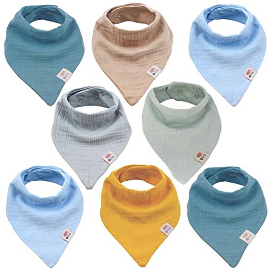Set van 8 mousseline driehoekige halsdoeken voor baby's - Unisex, katoen, verstelbare drukknopen van Merkloos