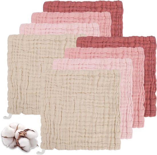 Set van 8 Muslin Doeken voor Baby, 6 Laags 30x30cm, Zachte Absorberende Herbruikbare Gezichtsdoeken voor Bad, Voeding en Afvegen van Merkloos